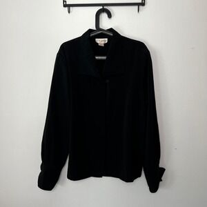 Vintage Jordan Black Button Down Blouse Knotted Collar Detail Long Sleeve Top 16